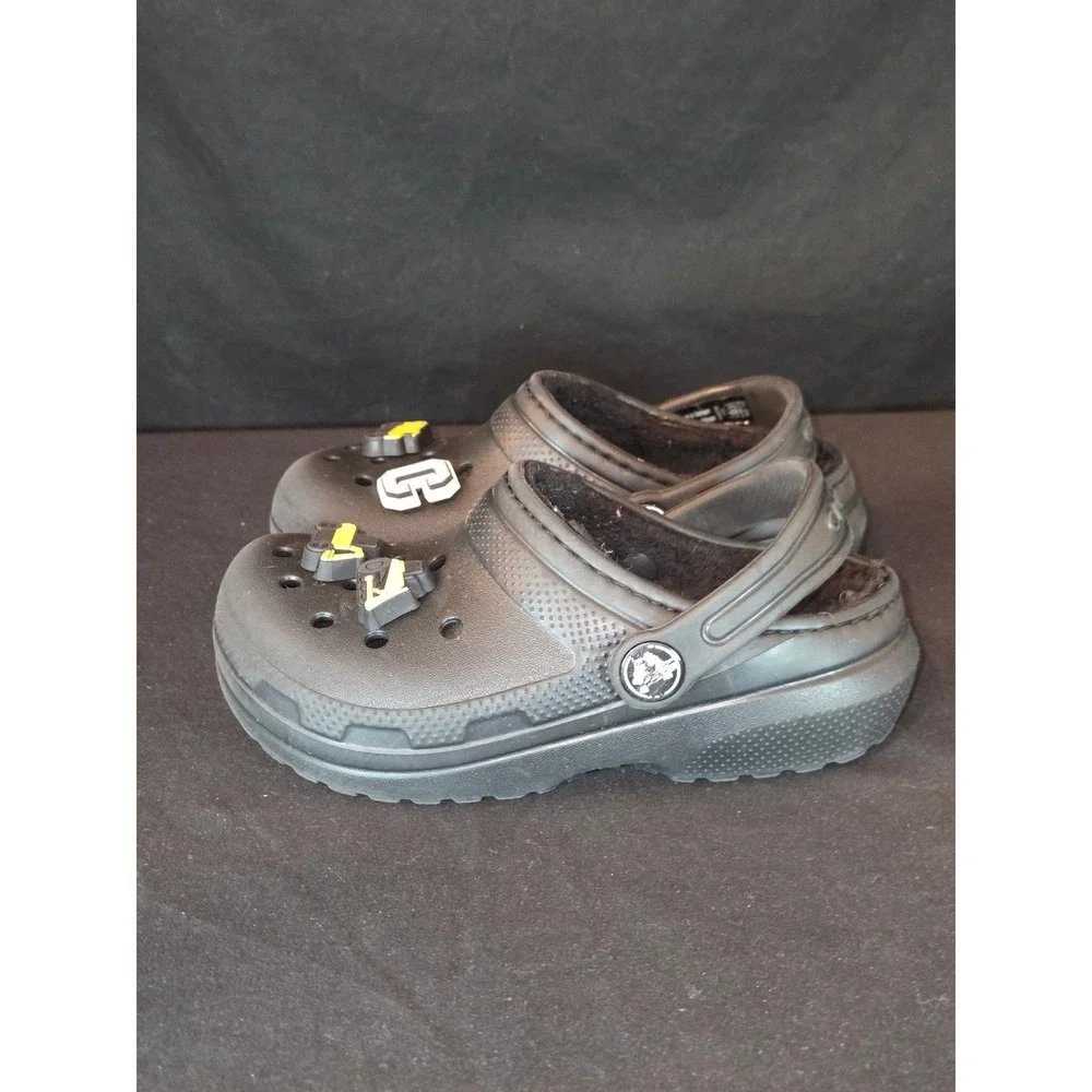 Kids Crocs Classic fur Lined Clog Black Fuzz‎ Toddler Boy Construction Size 10